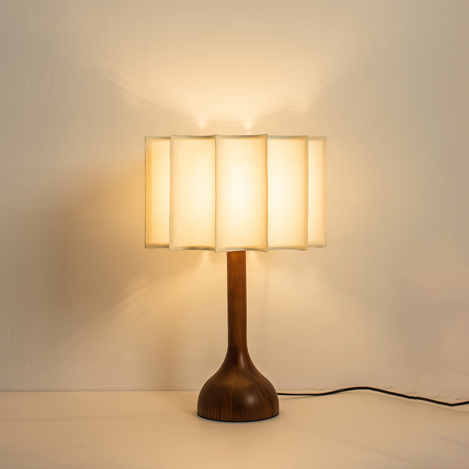 Pleated Walnut Table Lamp