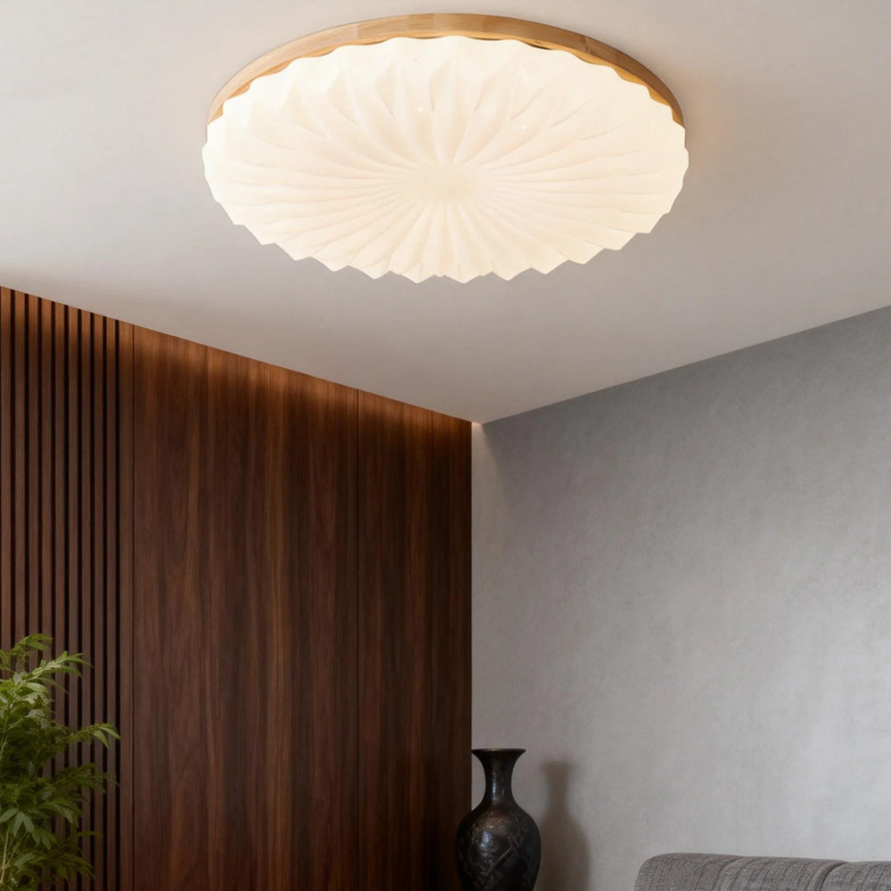 Wooden Pleated Flush Light