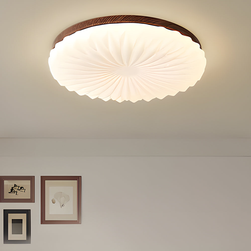 Wooden Pleated Flush Light