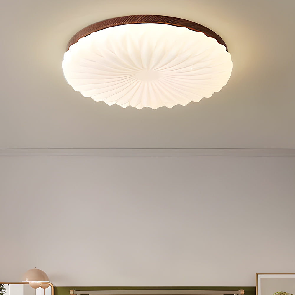 Wooden Pleated Flush Light