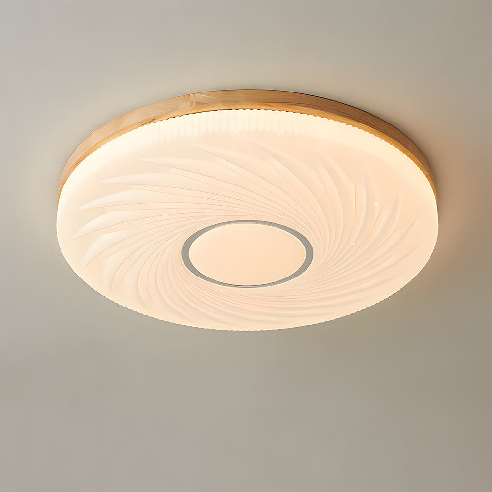 Wooden Pleated Flush Light