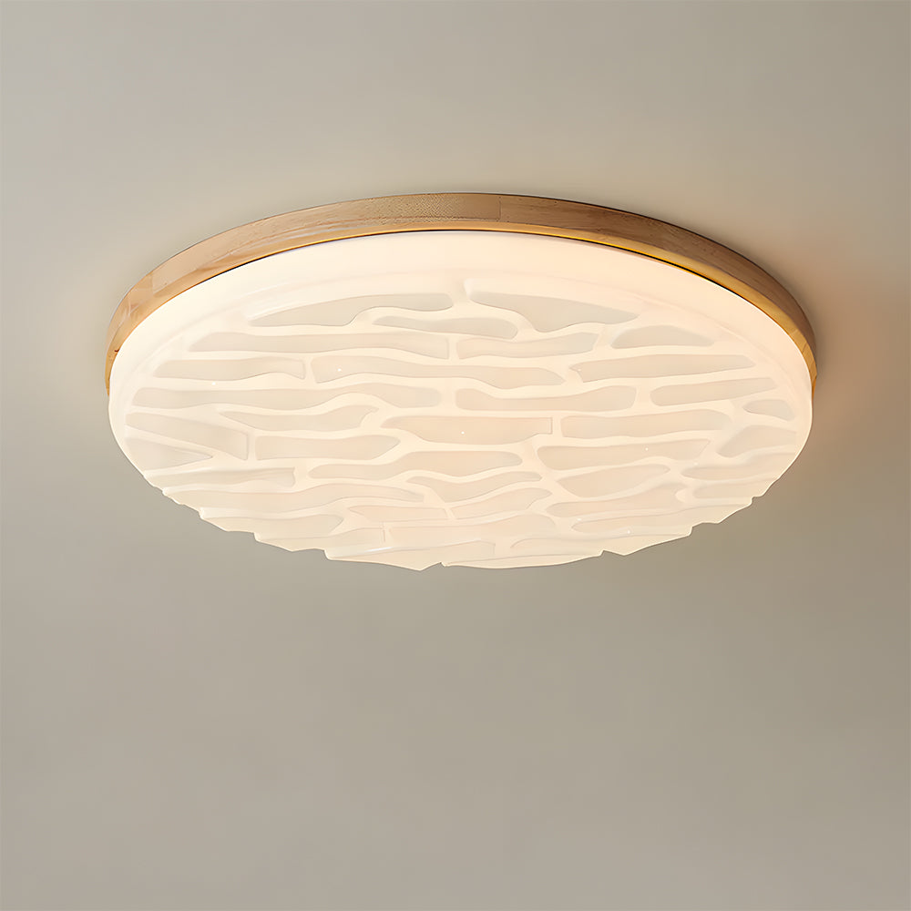 Wooden Pleated Flush Light