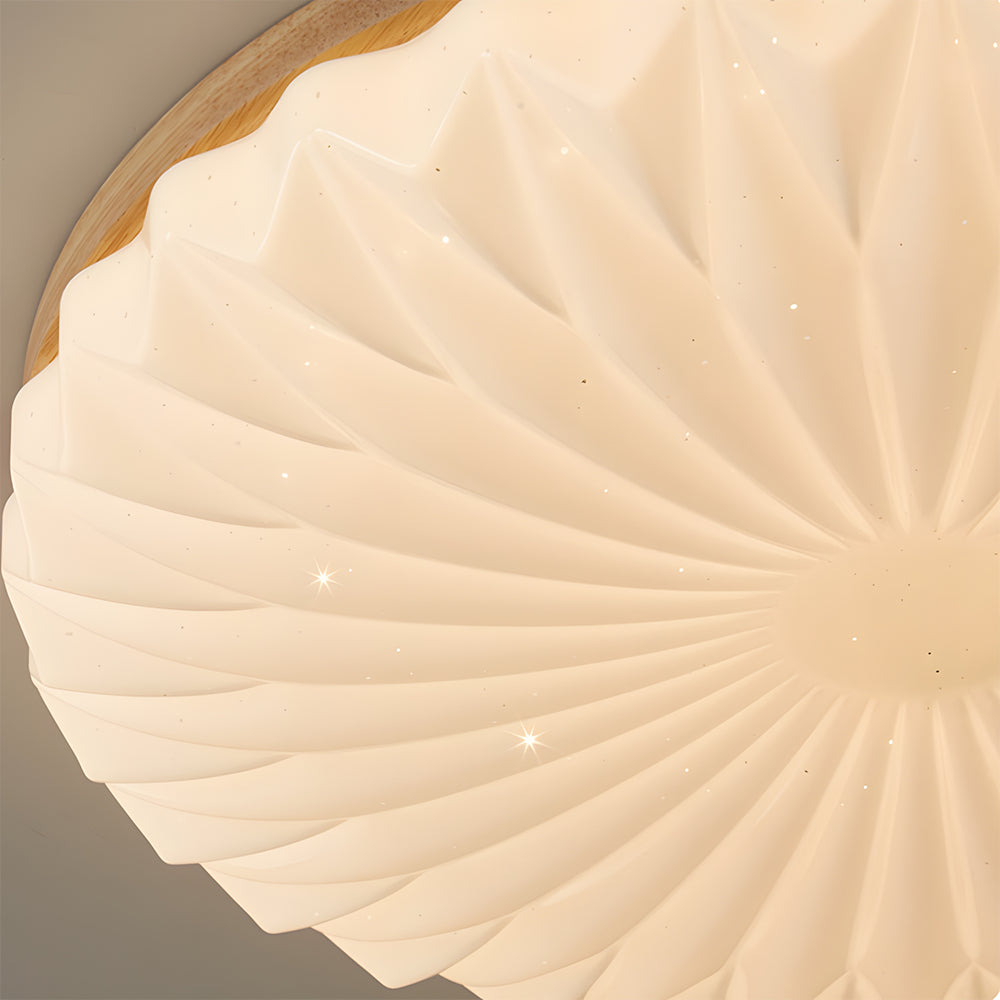 Wooden Pleated Flush Light