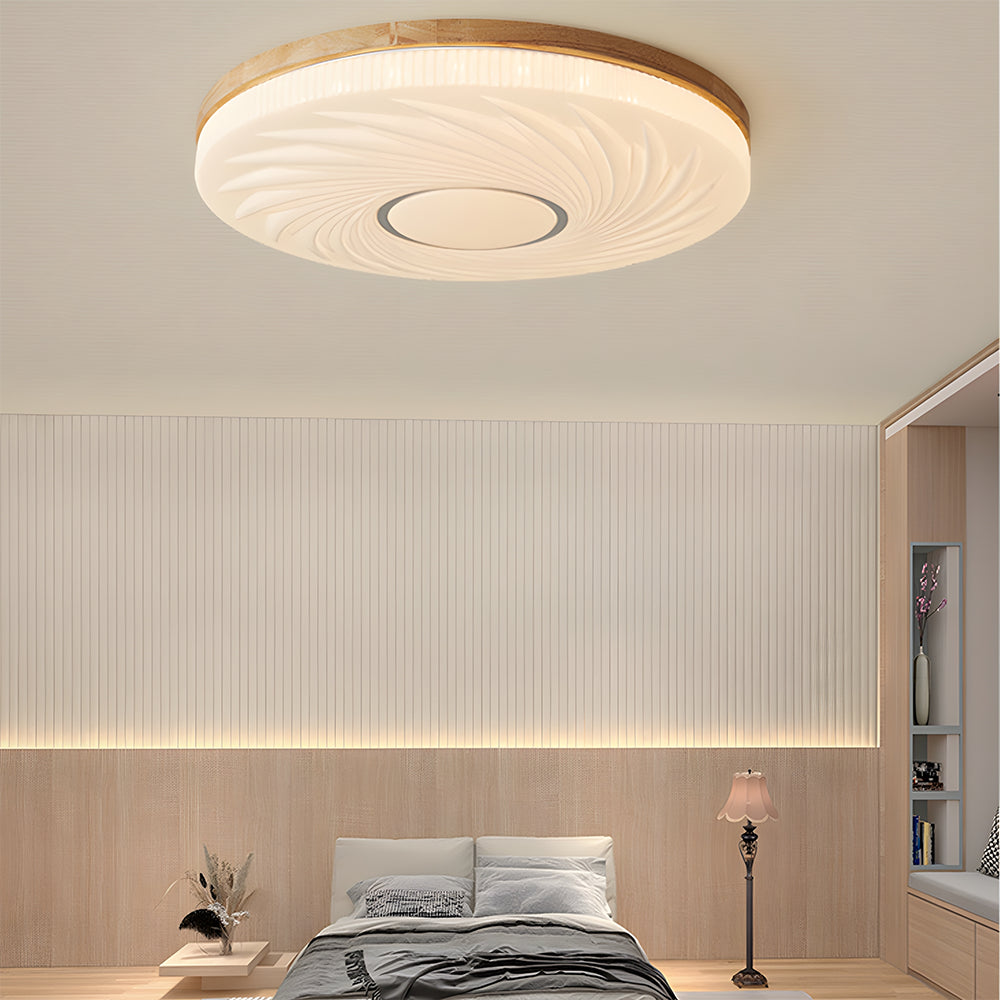 Wooden Pleated Flush Light