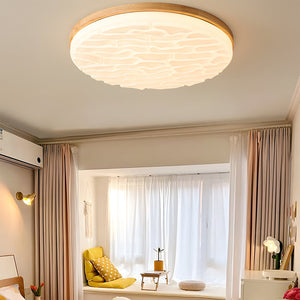 Wooden Pleated Flush Light