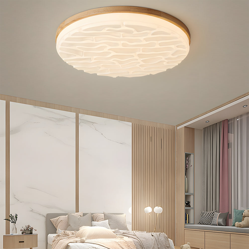Wooden Pleated Flush Light