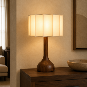 Pleated Walnut Table Lamp