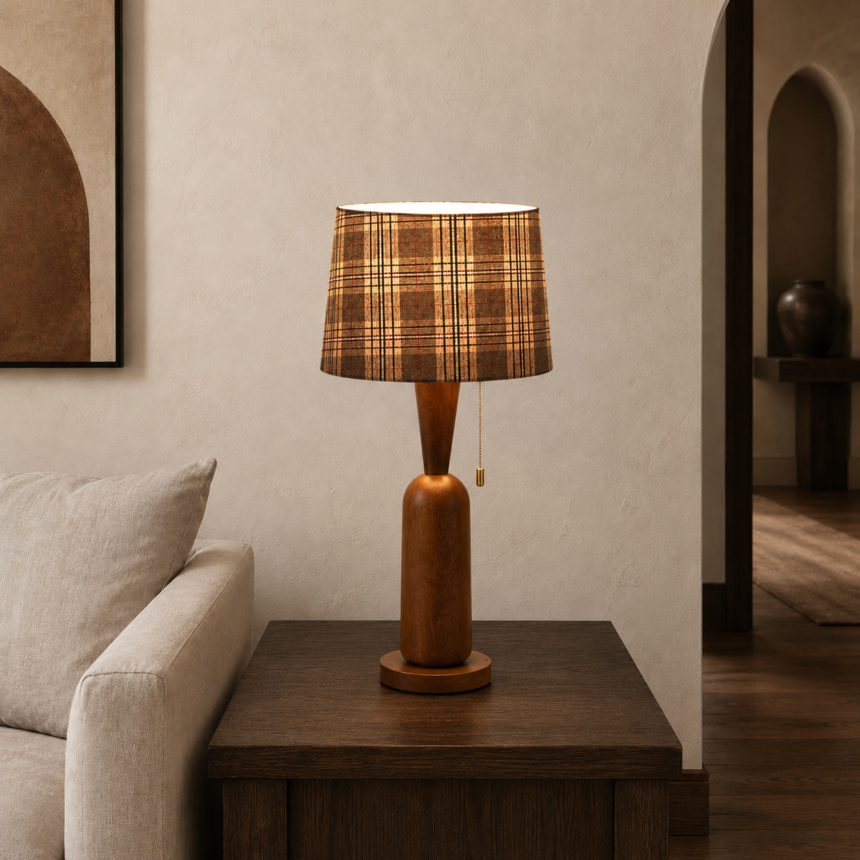 Plaid Wood Table Lamp