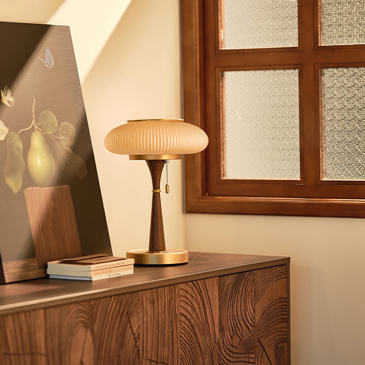 Ribbed Amber Glass Lamp