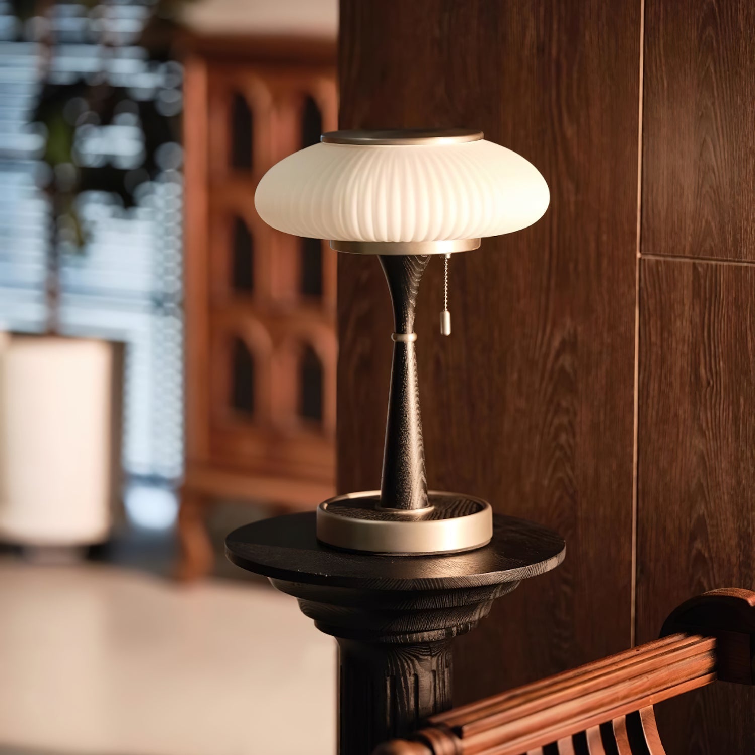 Ribbed Amber Glass Lamp