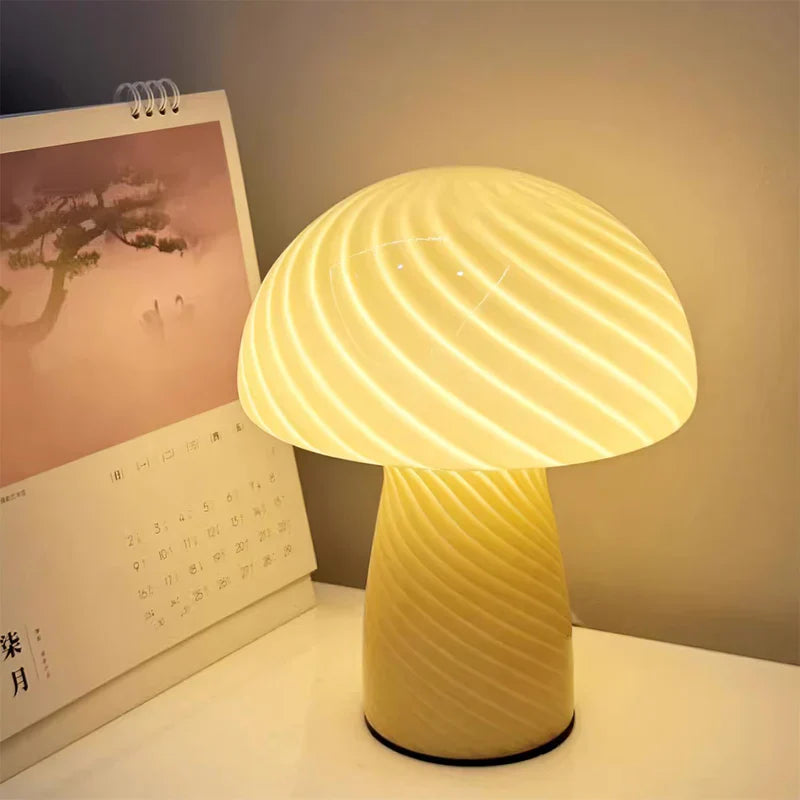 Ribbed Glass Mushroom Lamp
