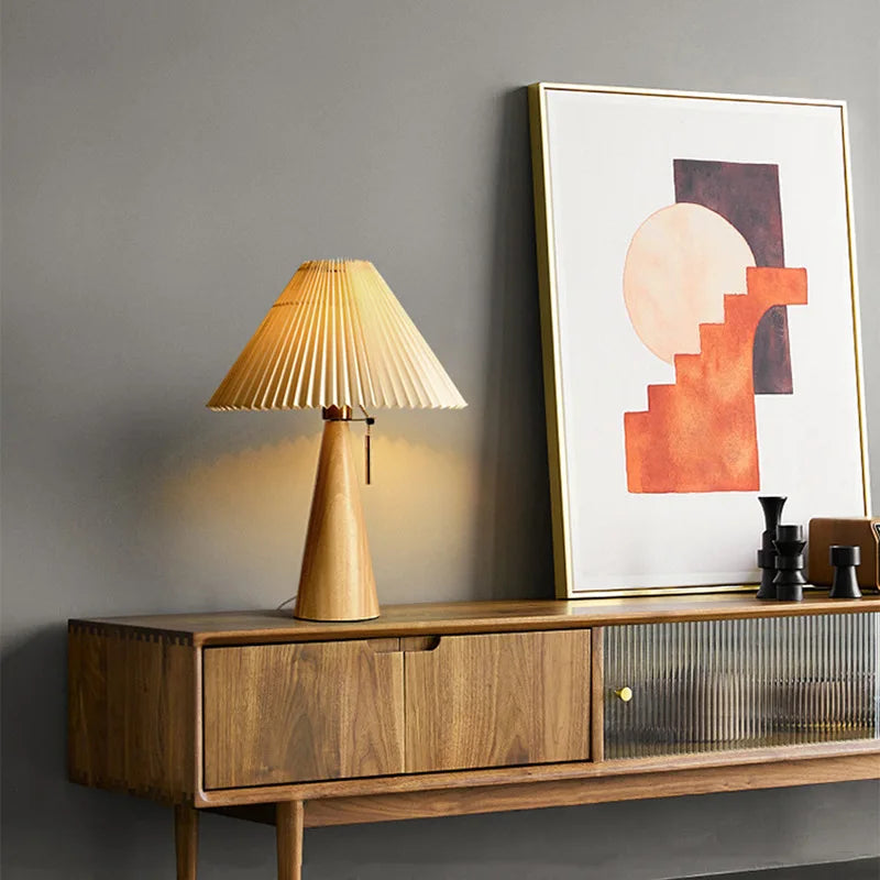 Pleated Wood Table Lamp