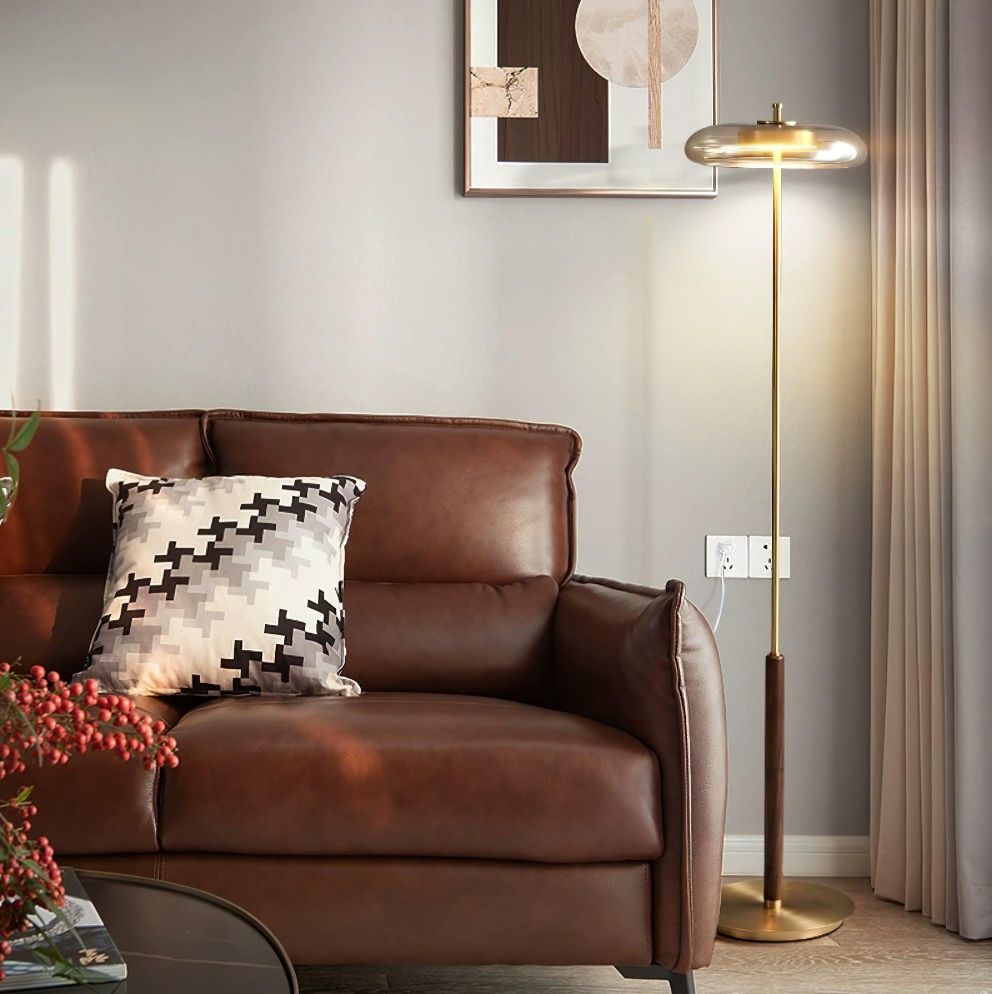 Amber Brass Floor Lamp