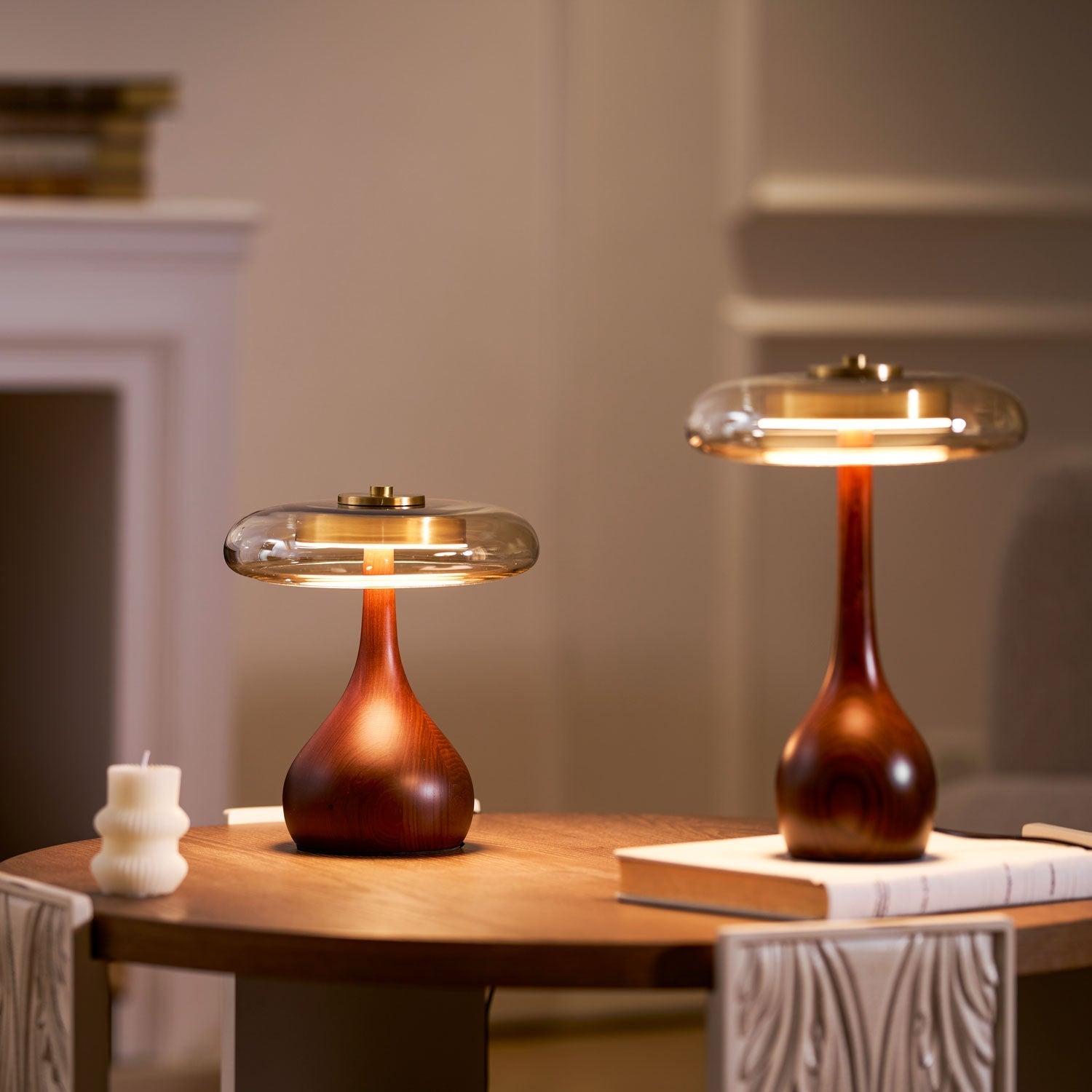 Amber Glass Mushroom Lamp
