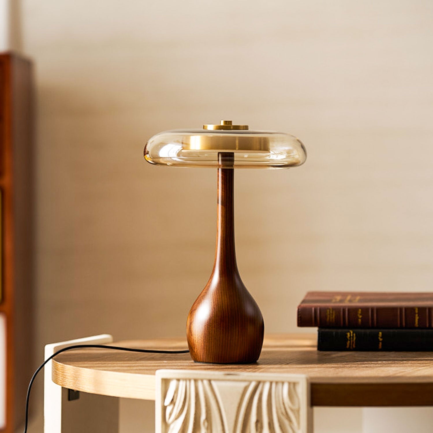 Amber Glass Mushroom Lamp