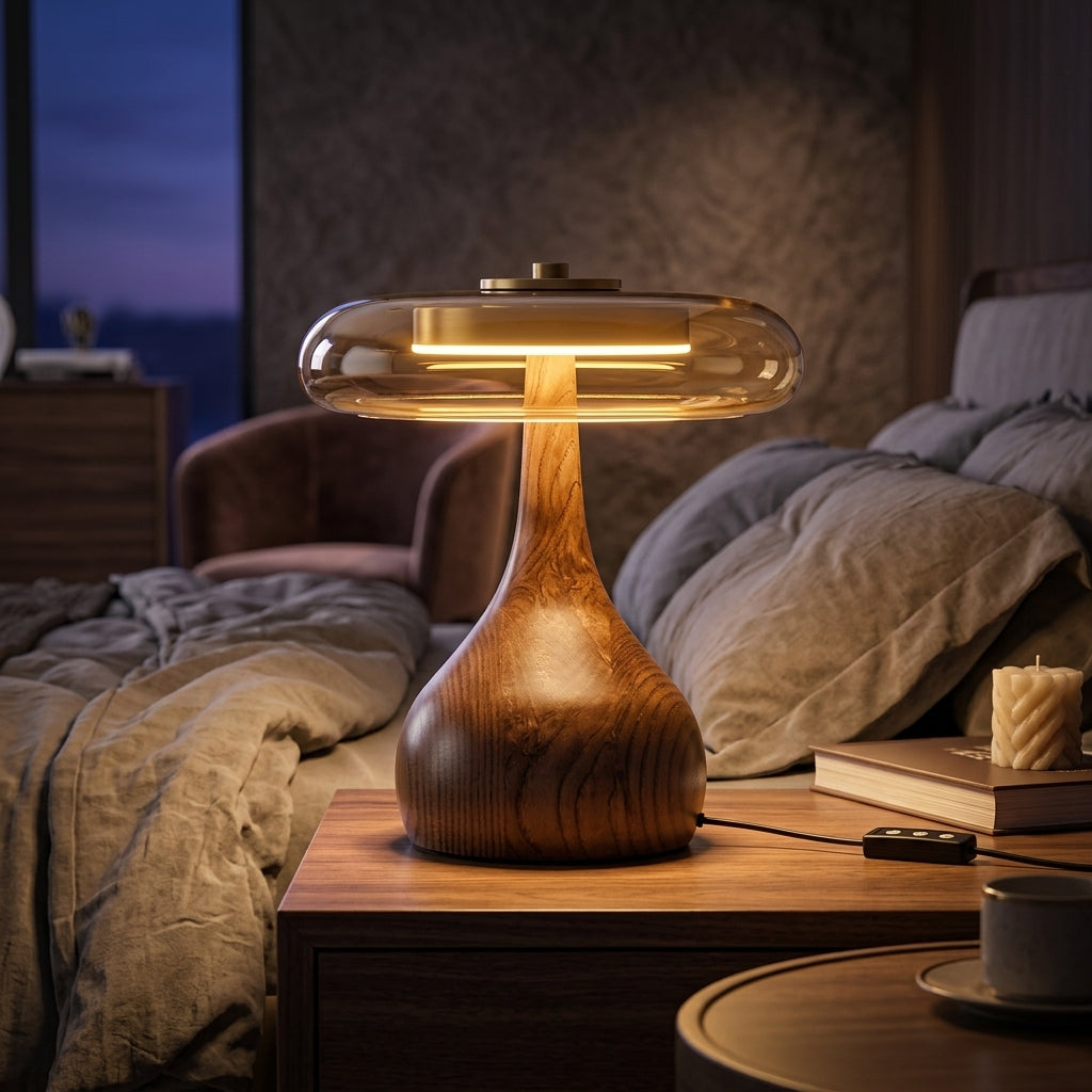 Amber Glass Mushroom Lamp - Main Product Image