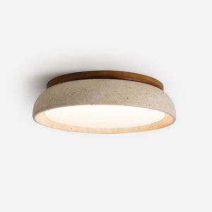 Natural Travertine Ceiling Light with Warm Wood Accent