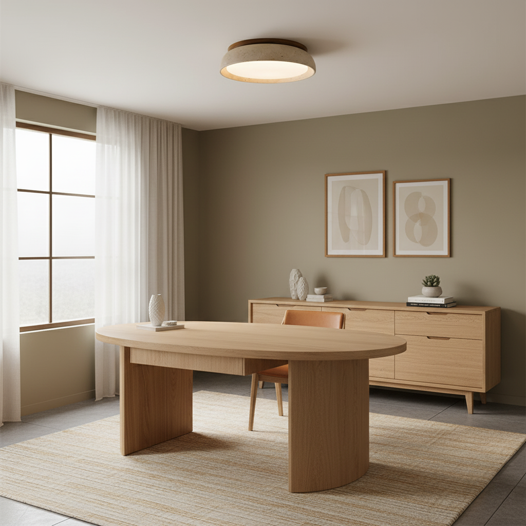 Natural Travertine Ceiling Light with Warm Wood Accent