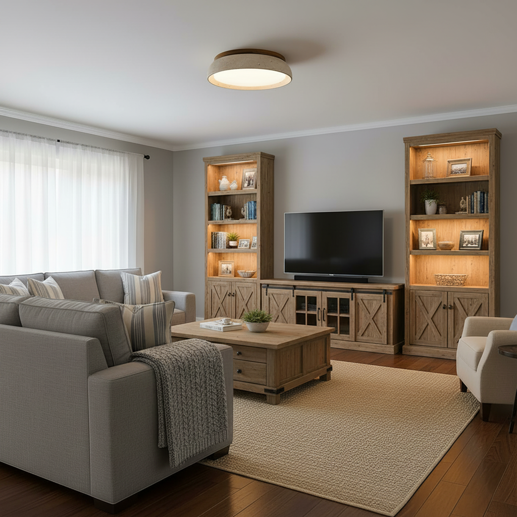 Natural Travertine Ceiling Light with Warm Wood Accent