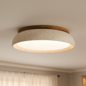 Natural Travertine Ceiling Light with Warm Wood Accent