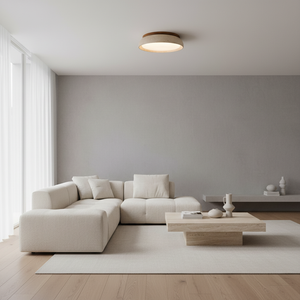 Natural Travertine Ceiling Light with Warm Wood Accent