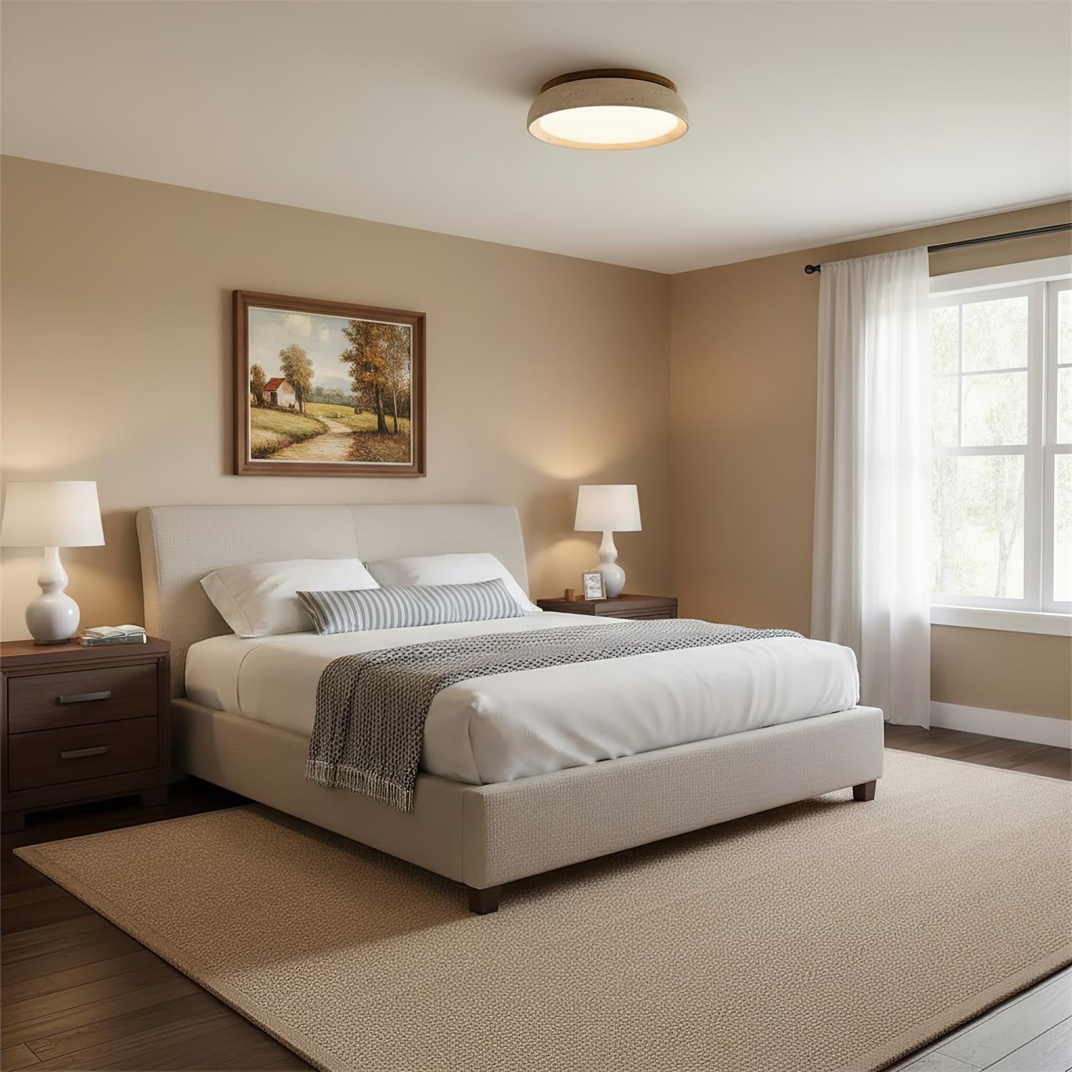 Natural Travertine Ceiling Light with Warm Wood Accent