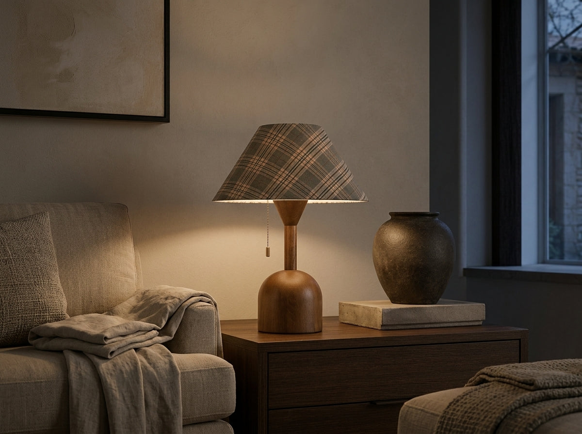 Plaid Wood Table Lamp - Sets a Cozy Evening Mood