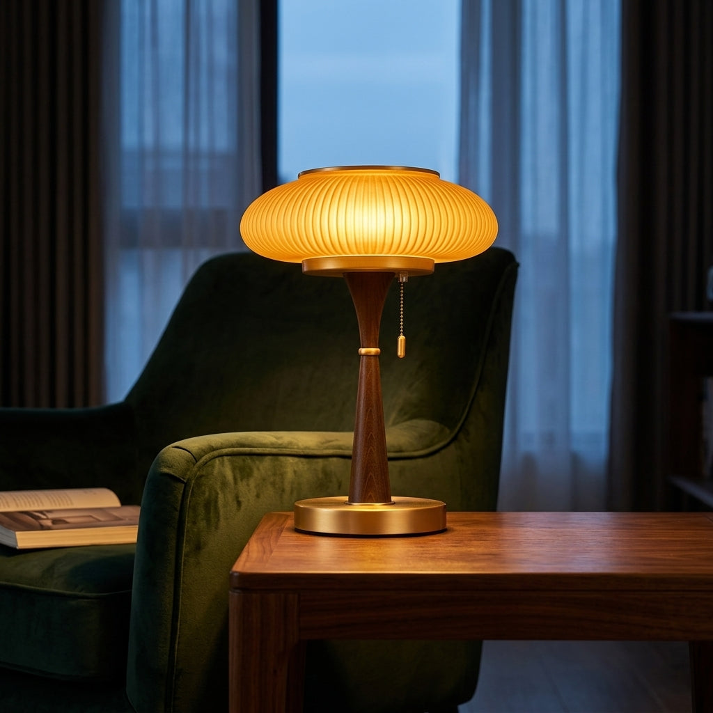 Ribbed Amber Glass Lamp - Main Product Image