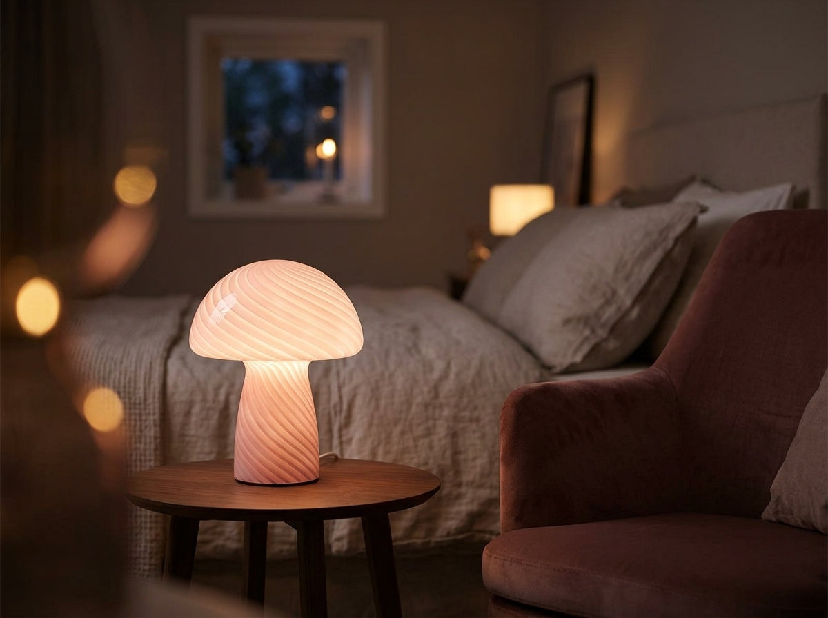 Ribbed Glass Mushroom Lamp - Sets a Warm, Playful Mood
