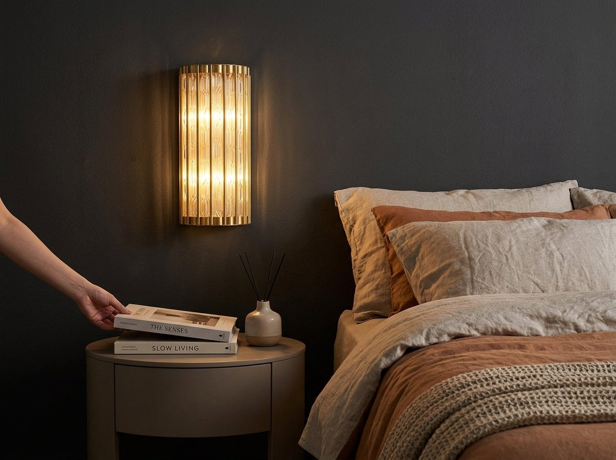Ribbed Glass Wall Sconce - Sets a Warm Evening Mood
