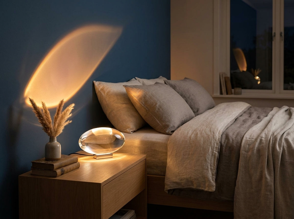 Sculpted Oval Glass Lamp - Sets a Warm, Inviting Mood