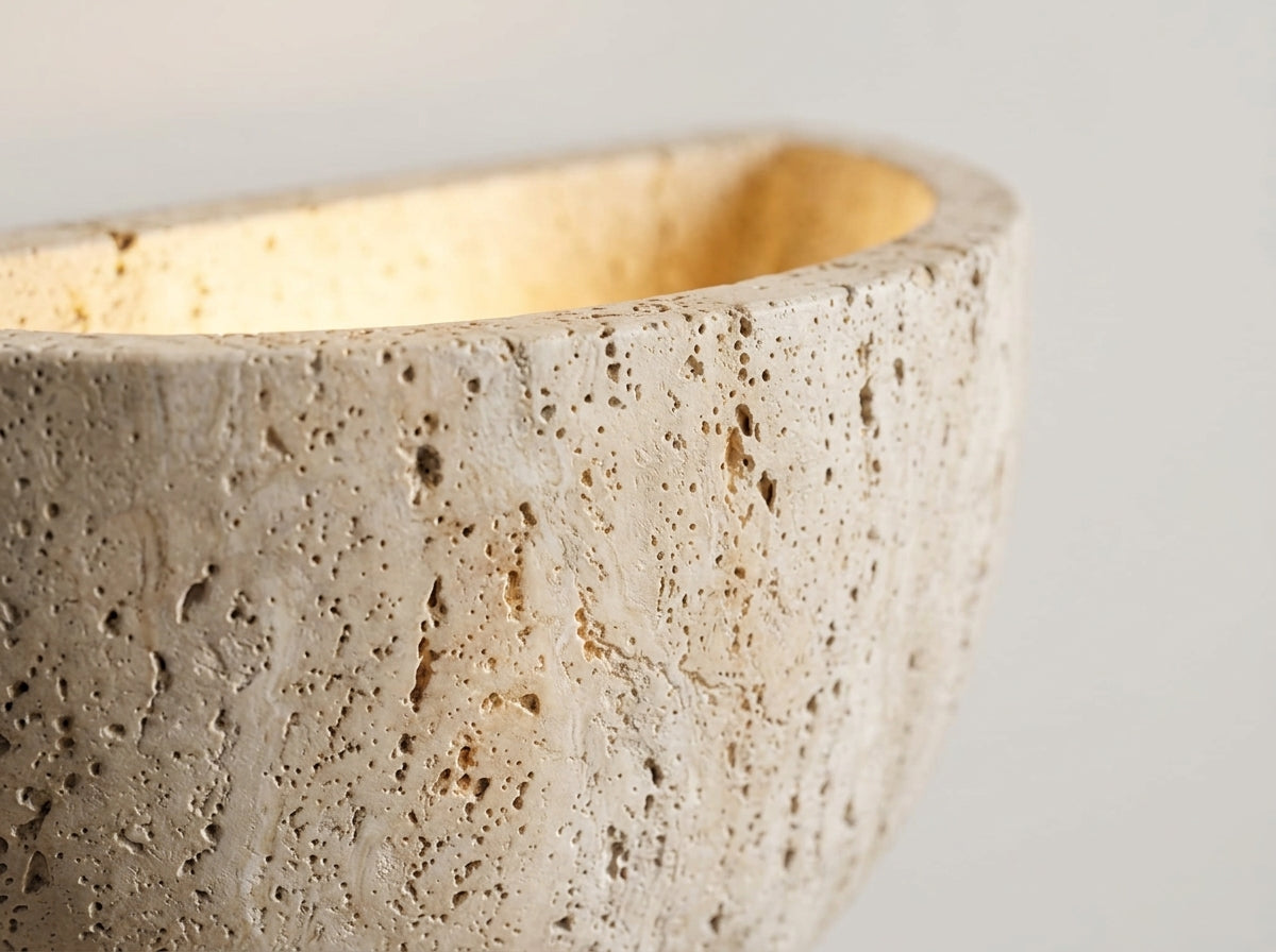 Travertine Bowl Sconce - Carved From Genuine Natural Stone