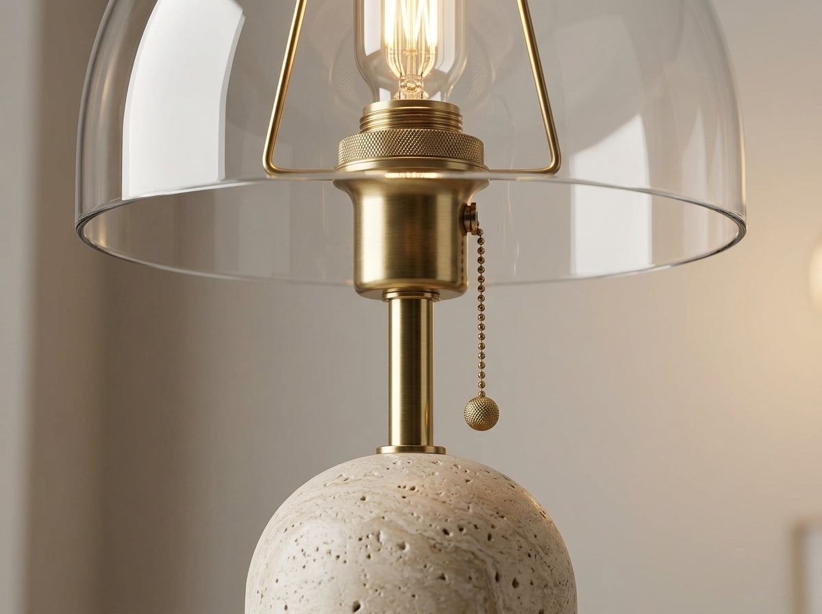 Travertine Dome Table Lamp - Crafted From Genuine Natural Stone