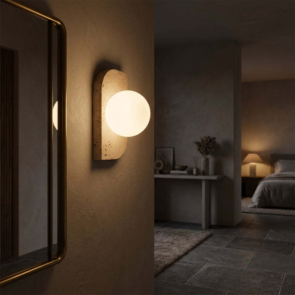 Travertine Globe Wall Sconce - Main Product Image