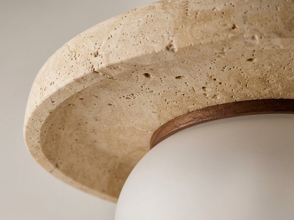Travertine Halo Flush Mount - Crafted From Genuine Natural Stone