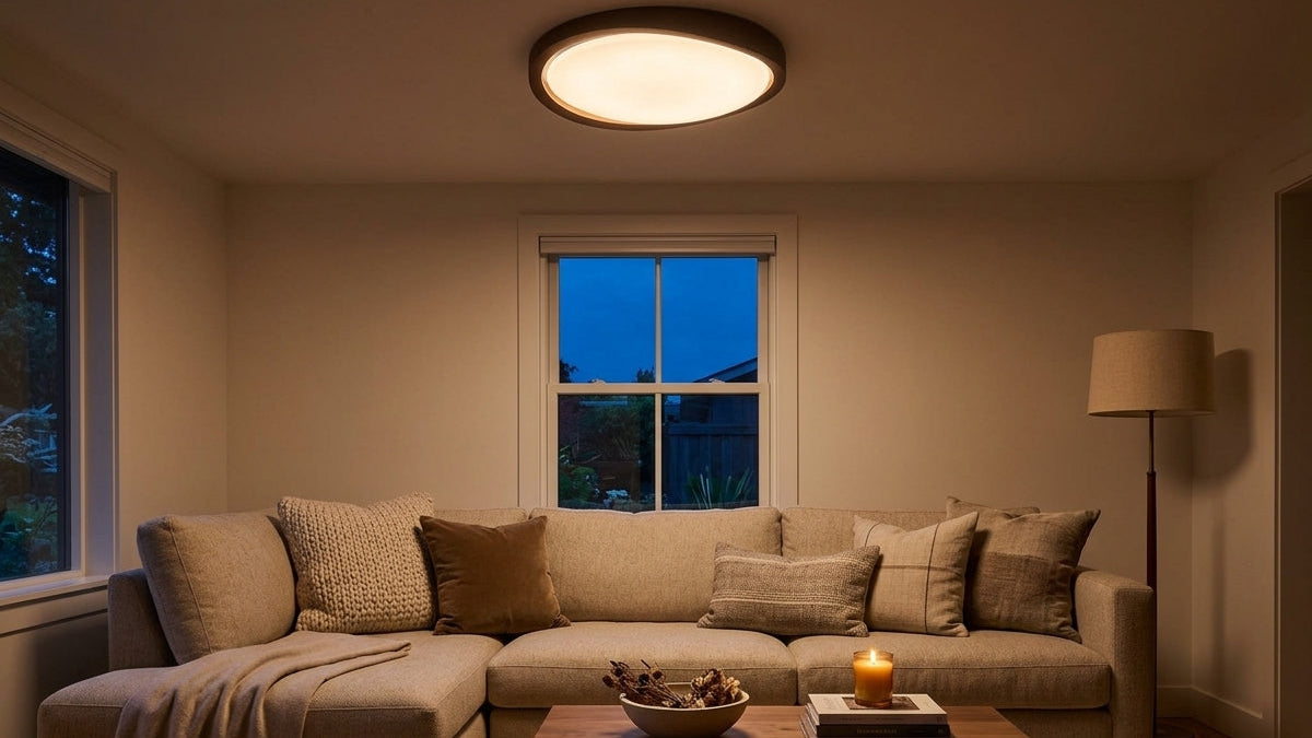 Walnut Halo Flush Light - Sets a Softly Glowing Mood